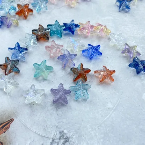 Vista 6 de 60 cuentas de cristal de estrella de mar para hacer joyas, cuentas espaciadoras de vidrio de estrella de mar para aretes, pulseras, collares