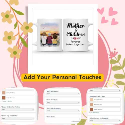 Vista 3 de Gossby Tazas personalizadas para mamá, regalos personalizados para mamá de hijas, hijos con avatares, nombres, cumpleaños, día de la madre, regalos