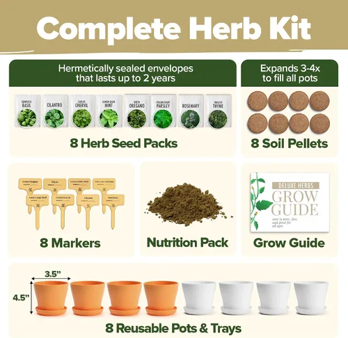 Vista 2 de HOME GROWN Kit de hierbas de regalo: juego de 8 semillas de hierbas con albahaca, cilantro, menta y más, kit completo de cultivo