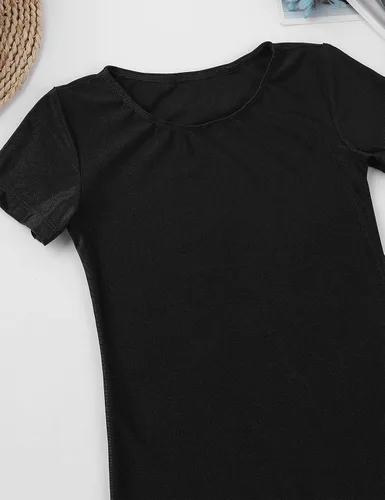 Vista 5 de Leotardo de ballet de manga corta para niños y niñas, pantalones cortos de gimnasia Negro
