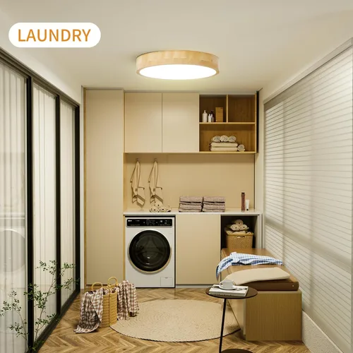 Vista 5 de Lámpara de Techo LED Empotrada: 12 Pulgadas 24W Luminaria de Dormitorio de Madera con Lámparas de Techo Redondas Modernas Planas Aéreas Minimalistas