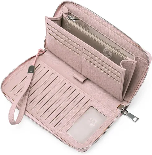 Vista 13 de GOIACII Cartera de piel con bloqueo RFID para mujer, con cremallera alrededor de gran capacidad, cartera larga para tarjetas de crédito, cartera