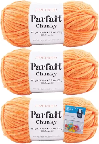 Vista 22 de Premier Yarns Parfait - Ovillo de felpilla grueso, 3.5 onzas, 6 unidades, peso súper voluminoso, paquete de 3 unidades con marcadores de puntada