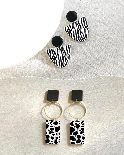 Vista 4 de Puocaon Pantalla de seda con estampado de animales, 5 plantillas de punto de vaca dálmatas para aretes de arcilla polimérica, patrón de leopardo