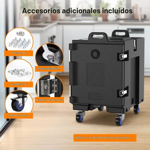 Vista 7 de NEEDONE Calentador de alimentos, contenedor de comida aislada LLDPE de 81 Qt para alimentos calientes/fríos, con hebillas dobles, ruedas