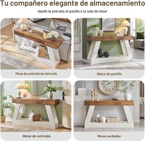 Vista 6 de OKD Mesa de entrada de granja de 60 pulgadas con cajón, mesa consola detrás del sofá, entrada larga estrecha para pasillo, sala de estar, pasillo
