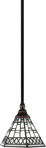 Vista 60 de Toltec Lighting Tallo Colgado Mini colgante, acabado de cobre negro, 3.5" cuadrado humo burbuja vidrio