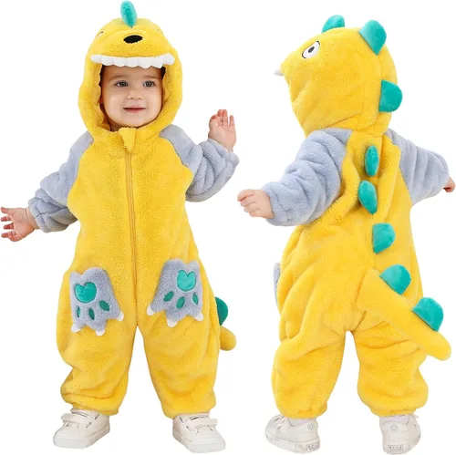 Vista 14 de TONWHAR - Disfraz para niños y bebés, disfraz de dinosaurio, tigre, animal, atuendo de fantasía, mameluco con capucha Azul (Blue Unicorn)