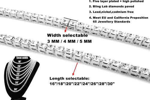 Vista 3 de HH BLING EMPIRE - Collar de cadena con diamantes de imitación brillantes de color dorado y plateado, collares para hombres, mujeres y adolescentes