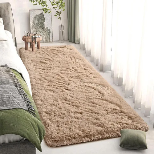 Vista 3 de DweIke Alfombras de pasillo beige esponjosas para dormitorio, 2 x 6 pies, alfombra larga de felpa suave para niñas y niños, antideslizante y lavable