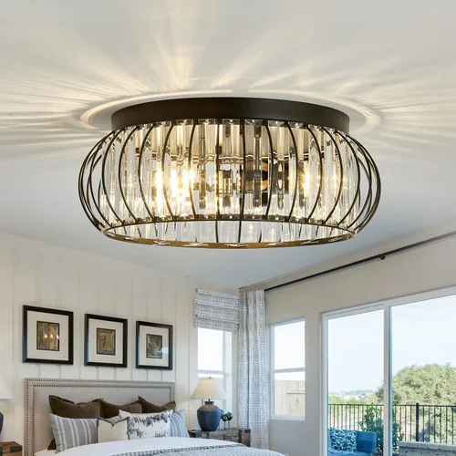 Vista 16 de YYJLX Paquete de 2 Lámparas de Techo Semiempotradas Modernas Pequeña Lámpara de Araña de Cristal Mini Lámpara de Techo Interior para Baño Pasillo