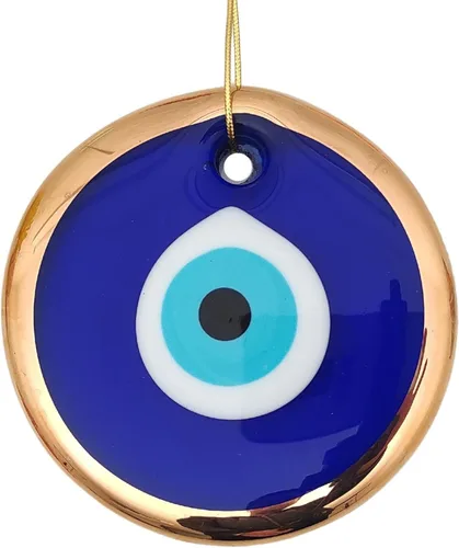 Vista 7 de Glass Blue Evil Eye Wall Hanging Gold Ornament - Turkish Nazar Bead - Home Protection Charm - Wall Decor Amulet in a Black Box (3")