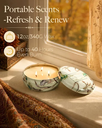 Vista 98 de M&SENSE Velas aromáticas de bayas cítricas, vela grande de lata de soja de 3 mechas, más de 40 horas de tiempo de combustión, cera vegana 100%