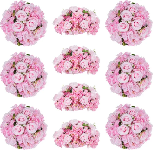 Vista 19 de Bolas de flores burdeos para centros de mesa: 11.8 pulgadas de diámetro, juego de 6