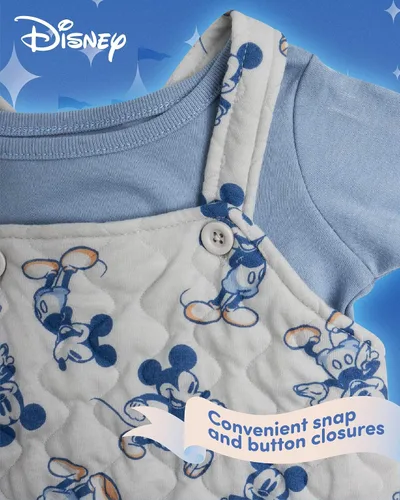 Vista 4 de Disney Conjunto general de Mickey Mouse para bebé, 2 piezas, mameluco con camisa de manga larga para recién nacido (0-9 meses)