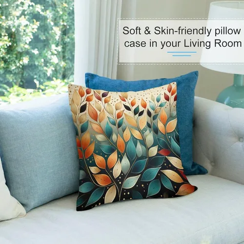 Vista 8 de Almohadas de sofá para sala de estar, 12 x 12 pulgadas, coloridas hojas de otoño y otoño, funda de cojín para sofá, decoración moderna, otoño