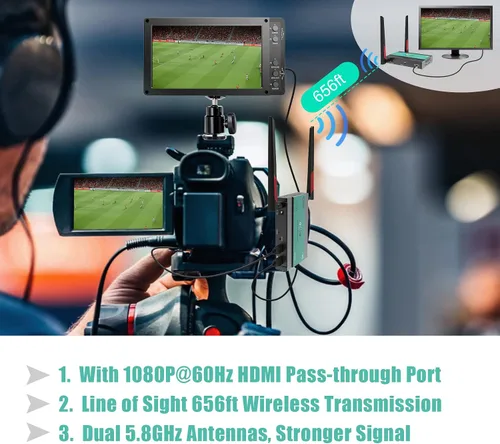 Vista 6 de Mirabox Transmisor HDMI inalámbrico y extensor de receptor 1x4-656.2 ft (656 pies) 5.8GHz 1080P @60Hz Kit de extensor de audio y video con bucle IR