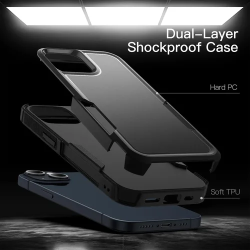 Vista 3 de JETech Funda para iPhone 14 de 6.1 pulgadas, resistente de doble capa de protección resistente, a prueba de golpes, con parte trasera mate (negro)