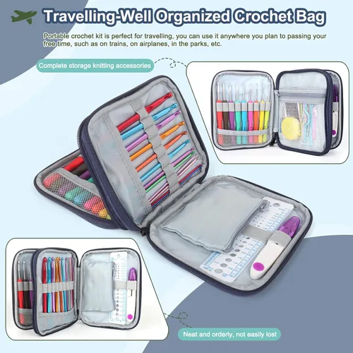 Vista 2 de Katech Juego de 85 ganchos de ganchillo, kit de ganchos de ganchillo con estuche de almacenamiento, agujas de tejer ergonómicas, kits de hilo