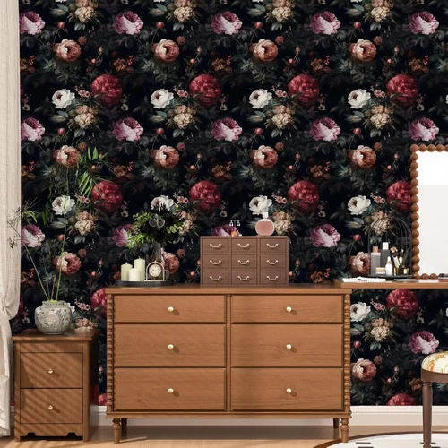 Vista 5 de Black Vintage Floral Peel and Stick Wallpaper 17.5" x 118" Negro