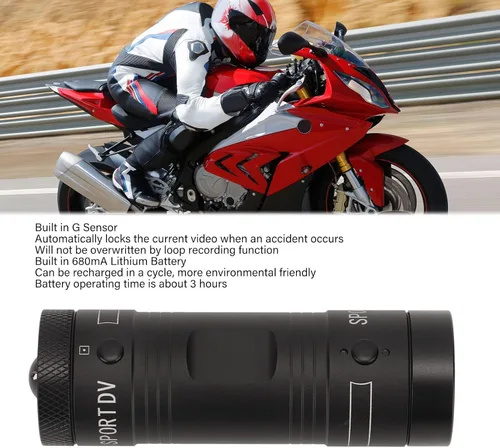Vista 3 de Pomya Cámara para casco de motocicleta, mini cámara de video de acción deportiva 1080P HD con grabación de bucle de gran angular de 120°