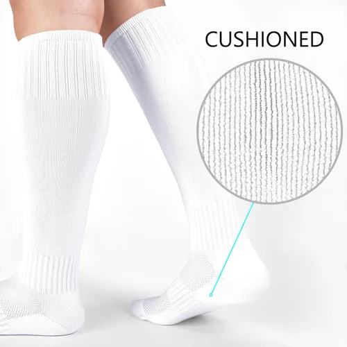 Vista 5 de LO SHOKIM Calcetines de fútbol para niños, calcetines de fútbol para niñas, calcetines hasta la rodilla, calcetines de béisbol, softbol, atléticos