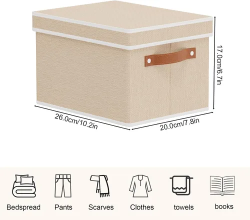 Vista 3 de Contenedor de almacenamiento plegable, caja de almacenamiento de 10.2 x 7.8 x 6.7 pulgadas con tapa, organizador de armario para organizar con asas