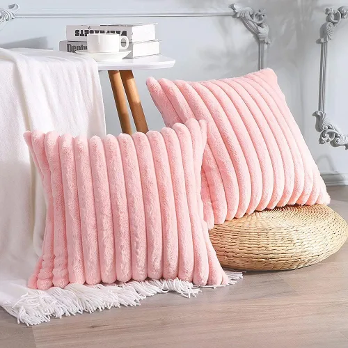 Vista 14 de Soleebee Juego de 2 fundas de cojín decorativo de terciopelo suave y acogedor, fundas de piel sintética de conejo para sofá, cama, silla, cojines