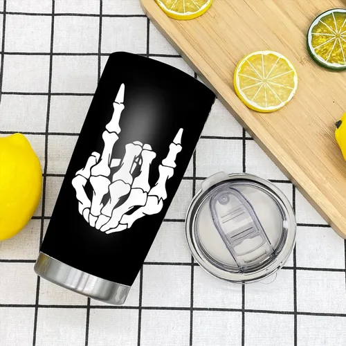 Vista 2 de NVJUI JUFOPL Vaso de mano de esqueleto con tapa, regalos divertidos para hombres y mujeres, regalos de cumpleaños para papá y mamá, taza de café