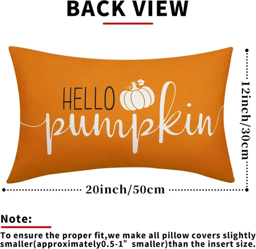 Vista 3 de Juego de 2 fundas de almohada lumbar de otoño de 12 x 20 pulgadas, fundas de almohada rectangulares decorativas de otoño de lino naranja, juego de 2