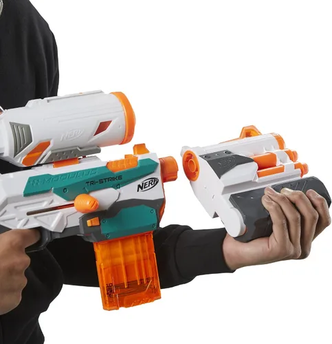 Vista 8 de Nerf Modulus Tri-Strike Blaster, Cañón Mega, Lanzacohetes, Cargador, 1 Cohete, Juegos al Aire Libre para Niños (Exclusivo de Amazon)