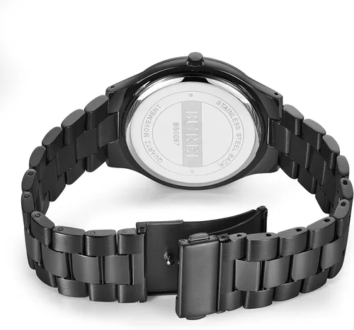 Vista 4 de BUREI Relojes para hombre de moda analógicos de acero inoxidable con movimiento de cuarzo impermeables, regalo para hombres.