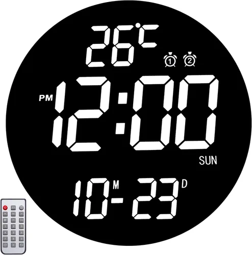 Vista 9 de QINFIEY Reloj de pared LED de 10 pulgadas con luz ambiental RGB, atenuación automática, pantalla de color/hora/fecha/temperatura/humedad, alarma