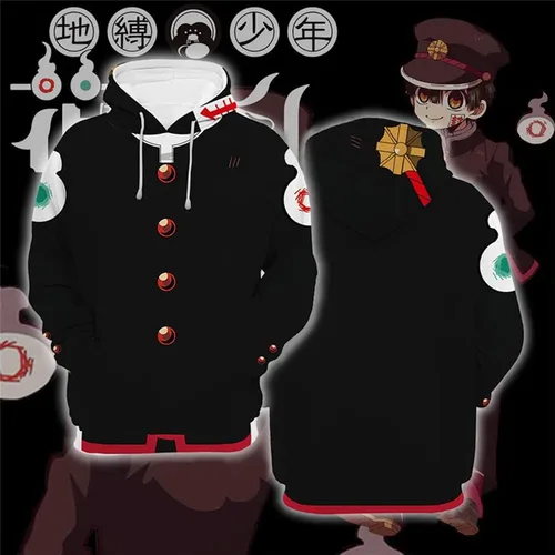 Vista 3 de Timmor Anime Toilet-Bound Hanako-kun Cosplay Hoodie with Earring, Christmas Helloween Gift 3D Printed Sweatshirt.