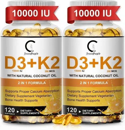 Vista 10 de Suplemento de Vitamina D3 K2 con Vitamina D3 5000 UI, 200 mcg de Vitamina K2 MK-7 y Aceite de Coco Natural, Fórmula 2-1 a Base de Plantas