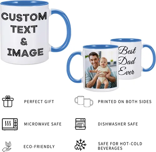 Vista 3 de Taza de café personalizada, taza personalizada, diseña tu propia taza con nombre y logotipo, texto fotográfico, tazas personalizadas en ambos lados