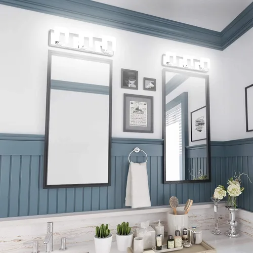 Vista 3 de Aipsun Moderna lámpara LED de tocador para baño, acrílico blanco esmerilado, arriba y abajo, accesorios de pared sobre espejo