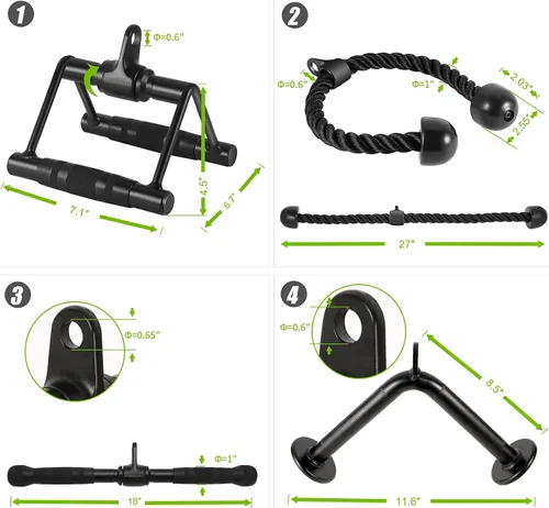 Vista 8 de Combinación de accesorios para máquina de cable, accesorios de acero sólido resistente LAT con asas de ejercicio y correas de tobillo, accesorios