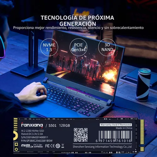 Vista 2 de fanxiang S501 128GB NVMe SSD 3D NAND1.3 PCIe Gen3x4 M.2 2280 Unidad interna de estado sólido (velocidad de lectura de hasta 1,100 MB/s) compatible