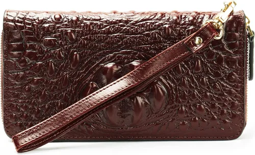 Vista 2 de NIUCUNZH Carteras de cocodrilo para mujer, cartera de cuero con pulsera, diseño elegante, gran capacidad, bloqueo RFID, Marrón