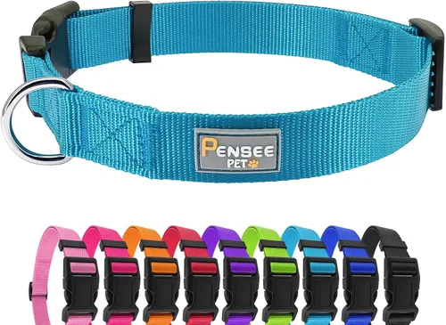 Vista 6 de Collar rojo para perro, collares ajustables básicos para cachorros, pequeños, medianos y grandes, para niñas, con collar de nylon transpirable