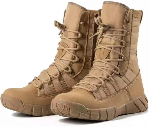Vista 2 de Botas militares ligeras de 8 pulgadas de media altura hasta el tobillo, color beige, botas de senderismo para senderismo, senderismo, mochilero