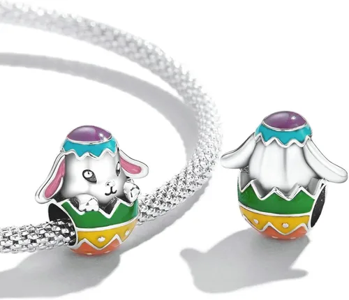 Vista 9 de Abalorio de huevo de Pascua de conejo de plata de ley 925 para pulsera Pandora pulsera de abalorios europeos