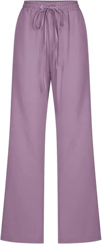 Vista 3 de MOLayys Cotton Pants for Women Loose Fit Summer,Women's Summer Drawstring Waist Wide Leg Loose Cotton Linen Palazzo Pants