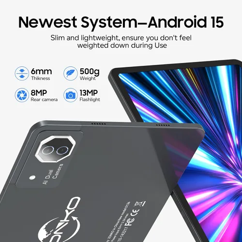 Vista 7 de Tablet de pantalla grande de 12 pulgadas, Android 15 Tablet 16GB RAM 256GB ROM, 2K 2000x1200 Incell Widevine L1 Display, tabletas