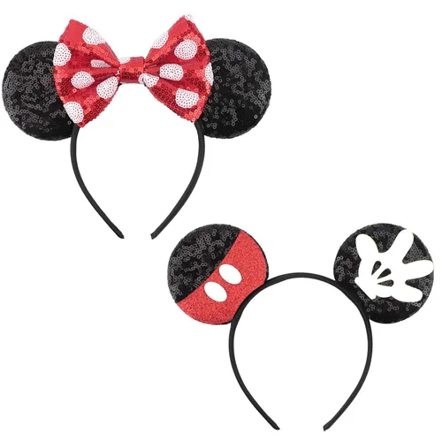 Vista 19 de DRESHOW Diademas de orejas de ratón para mujer, con orejas de Mickey y perlas blancas lisas, bandas para la cabeza de lazo, banda de terciopelo