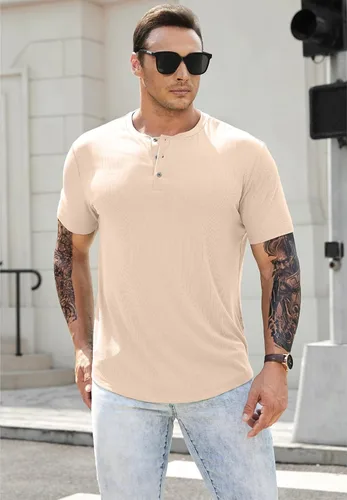 Vista 8 de JMIERR Camisas Henley para hombre con cuello redondo y botones