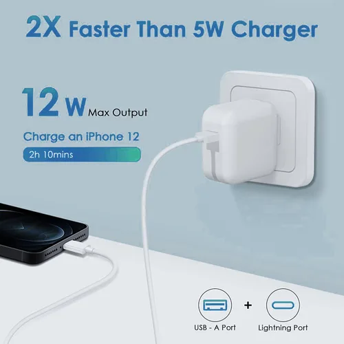 Vista 2 de Cargador para iPad de 10 pies, carga rápida, 12 W, USB, carga de pared, plegable, portátil, con cable de carga rápida USB A a Lightning de 10 pies