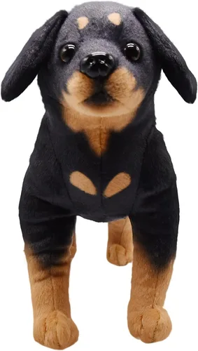 Vista 3 de Juguete realista de peluche para perro Rottweiler, juguete de peluche de simulación, súper realista, los perros negros actúan como verdaderos