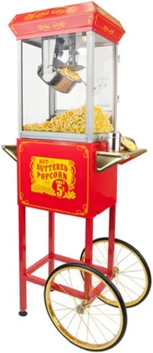 Vista 6 de Funtime Sideshow Popper - Máquina de palomitas de maíz de aceite caliente de 4 onzas con carrito, negro/plateado